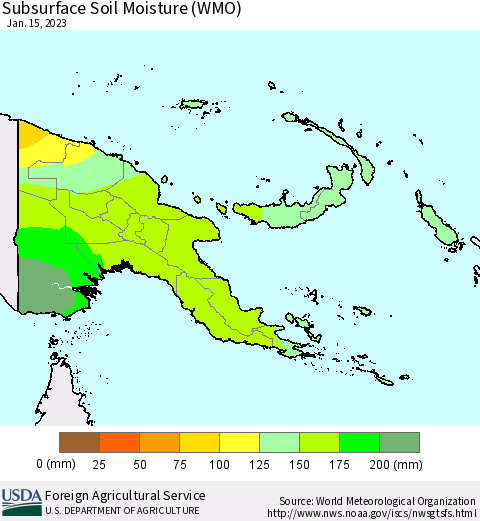 Papua New Guinea Subsurface Soil Moisture (WMO) Thematic Map For 1/9/2023 - 1/15/2023