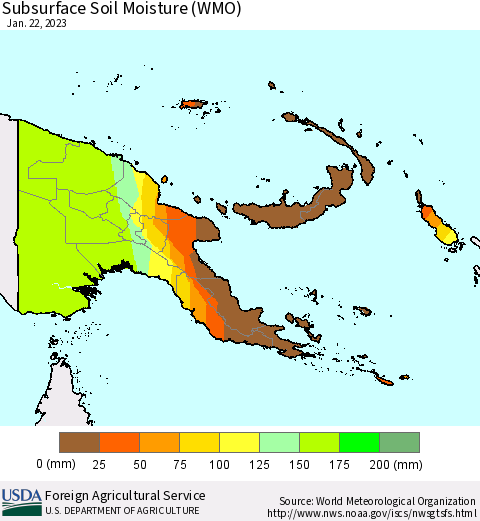 Papua New Guinea Subsurface Soil Moisture (WMO) Thematic Map For 1/16/2023 - 1/22/2023