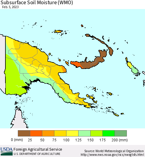 Papua New Guinea Subsurface Soil Moisture (WMO) Thematic Map For 1/30/2023 - 2/5/2023