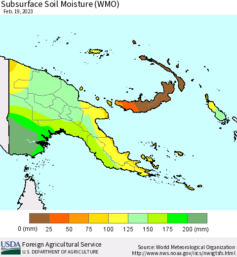 Papua New Guinea Subsurface Soil Moisture (WMO) Thematic Map For 2/13/2023 - 2/19/2023