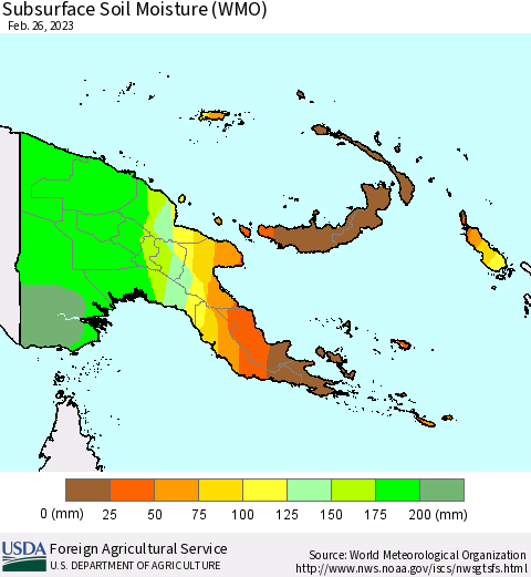 Papua New Guinea Subsurface Soil Moisture (WMO) Thematic Map For 2/20/2023 - 2/26/2023