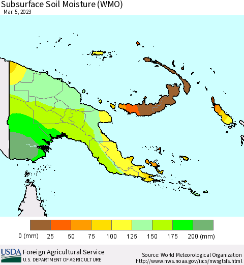 Papua New Guinea Subsurface Soil Moisture (WMO) Thematic Map For 2/27/2023 - 3/5/2023