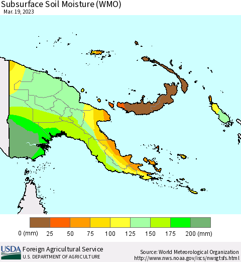 Papua New Guinea Subsurface Soil Moisture (WMO) Thematic Map For 3/13/2023 - 3/19/2023