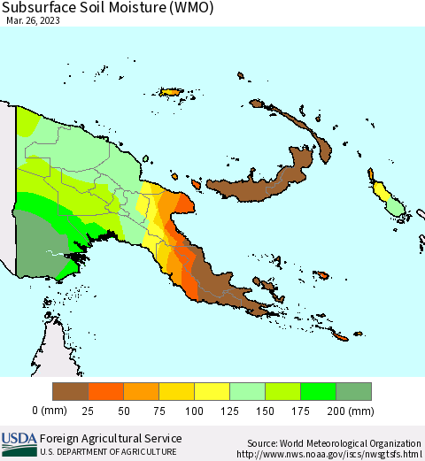 Papua New Guinea Subsurface Soil Moisture (WMO) Thematic Map For 3/20/2023 - 3/26/2023