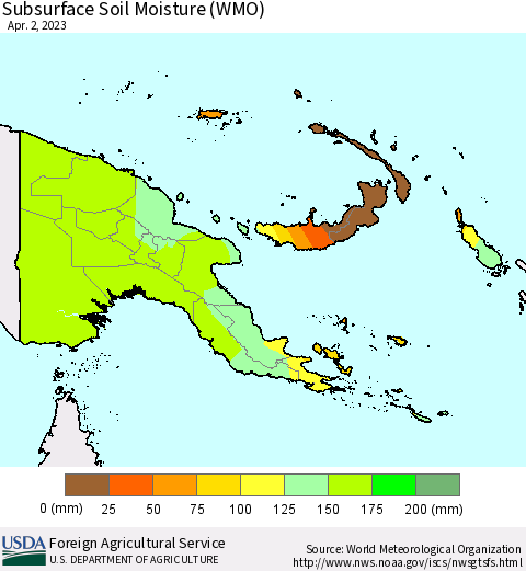 Papua New Guinea Subsurface Soil Moisture (WMO) Thematic Map For 3/27/2023 - 4/2/2023