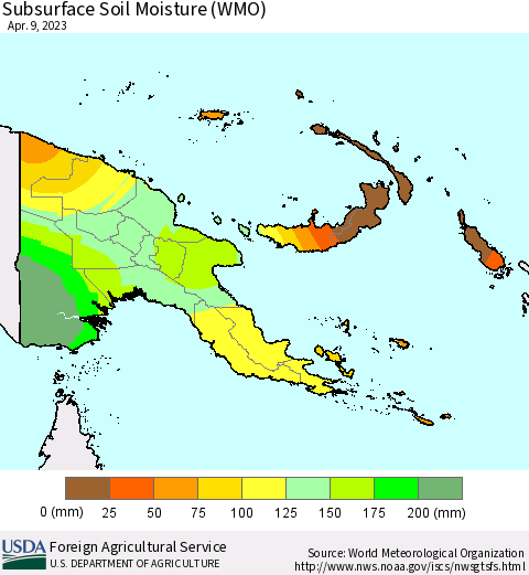 Papua New Guinea Subsurface Soil Moisture (WMO) Thematic Map For 4/3/2023 - 4/9/2023