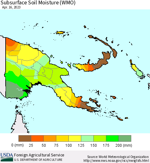 Papua New Guinea Subsurface Soil Moisture (WMO) Thematic Map For 4/10/2023 - 4/16/2023