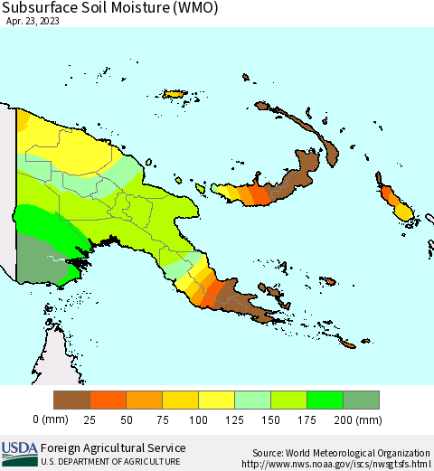 Papua New Guinea Subsurface Soil Moisture (WMO) Thematic Map For 4/17/2023 - 4/23/2023
