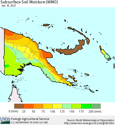 Papua New Guinea Subsurface Soil Moisture (WMO) Thematic Map For 4/24/2023 - 4/30/2023