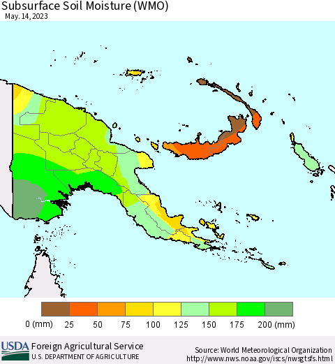 Papua New Guinea Subsurface Soil Moisture (WMO) Thematic Map For 5/8/2023 - 5/14/2023