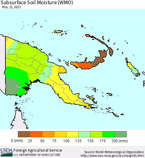 Papua New Guinea Subsurface Soil Moisture (WMO) Thematic Map For 5/15/2023 - 5/21/2023