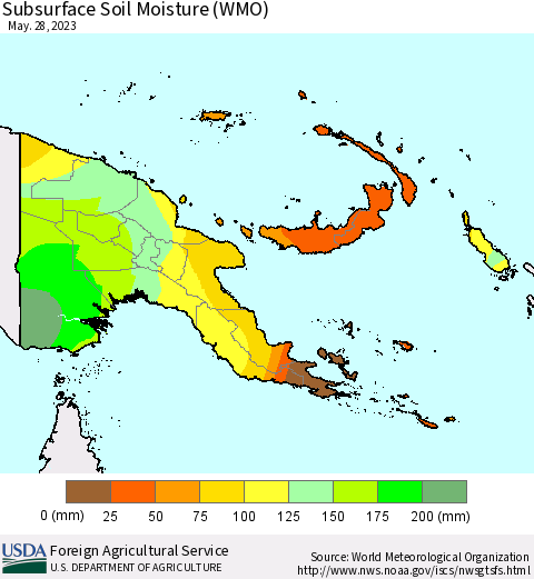 Papua New Guinea Subsurface Soil Moisture (WMO) Thematic Map For 5/22/2023 - 5/28/2023