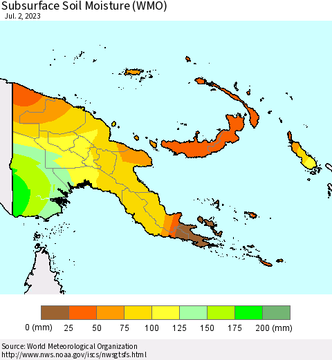 Papua New Guinea Subsurface Soil Moisture (WMO) Thematic Map For 6/26/2023 - 7/2/2023