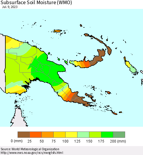 Papua New Guinea Subsurface Soil Moisture (WMO) Thematic Map For 7/3/2023 - 7/9/2023
