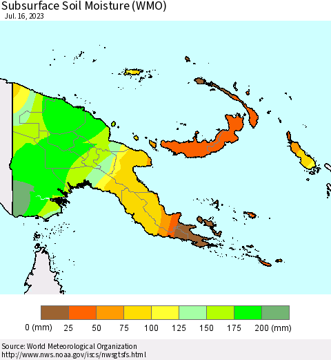 Papua New Guinea Subsurface Soil Moisture (WMO) Thematic Map For 7/10/2023 - 7/16/2023