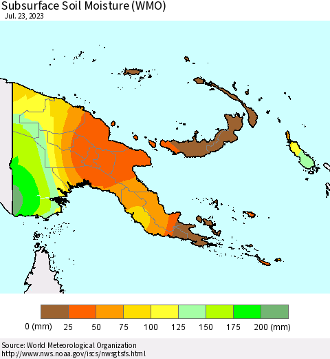 Papua New Guinea Subsurface Soil Moisture (WMO) Thematic Map For 7/17/2023 - 7/23/2023