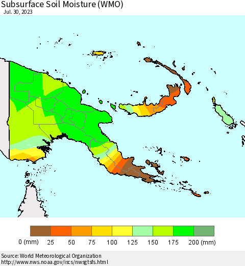Papua New Guinea Subsurface Soil Moisture (WMO) Thematic Map For 7/24/2023 - 7/30/2023
