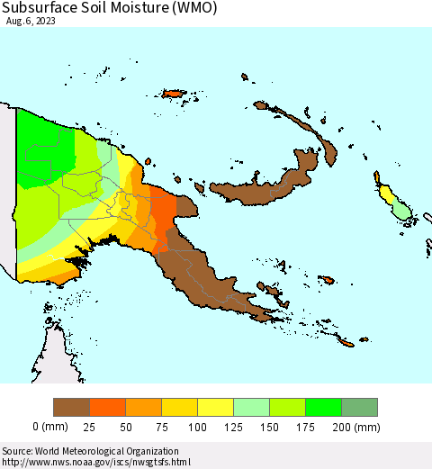 Papua New Guinea Subsurface Soil Moisture (WMO) Thematic Map For 7/31/2023 - 8/6/2023