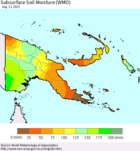 Papua New Guinea Subsurface Soil Moisture (WMO) Thematic Map For 8/7/2023 - 8/13/2023