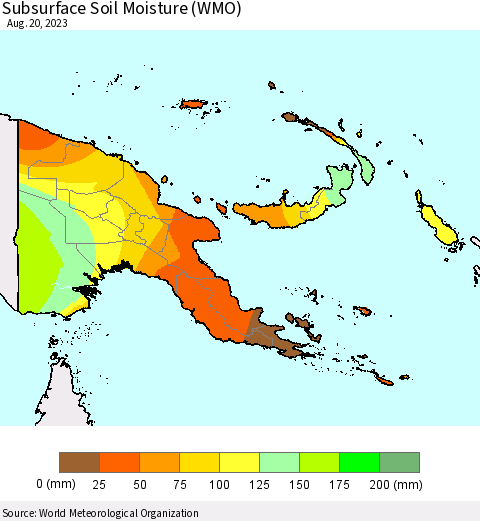 Papua New Guinea Subsurface Soil Moisture (WMO) Thematic Map For 8/14/2023 - 8/20/2023