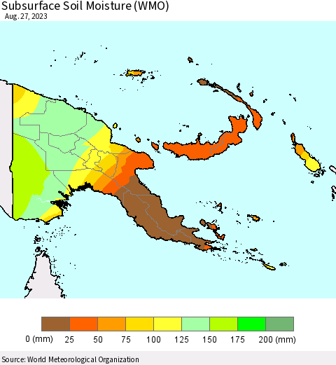Papua New Guinea Subsurface Soil Moisture (WMO) Thematic Map For 8/21/2023 - 8/27/2023