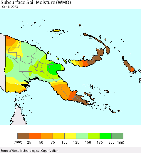 Papua New Guinea Subsurface Soil Moisture (WMO) Thematic Map For 10/2/2023 - 10/8/2023