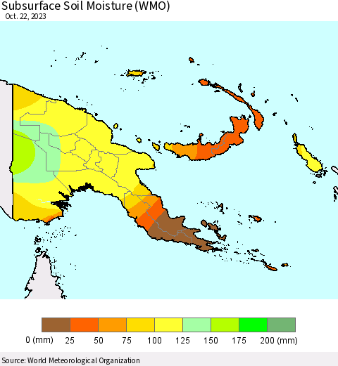 Papua New Guinea Subsurface Soil Moisture (WMO) Thematic Map For 10/16/2023 - 10/22/2023