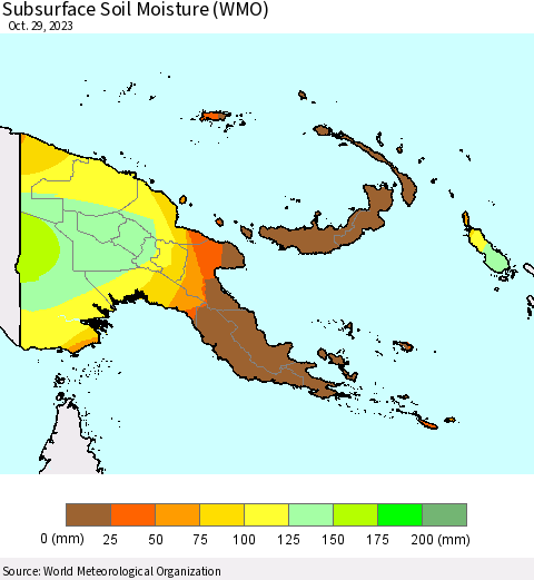Papua New Guinea Subsurface Soil Moisture (WMO) Thematic Map For 10/23/2023 - 10/29/2023