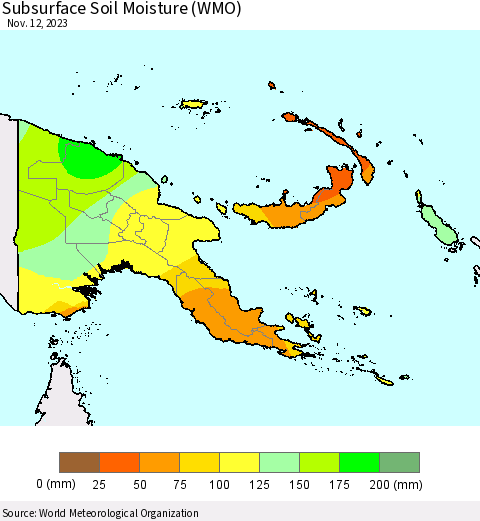 Papua New Guinea Subsurface Soil Moisture (WMO) Thematic Map For 11/6/2023 - 11/12/2023