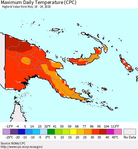 Papua New Guinea Maximum Daily Temperature (CPC) Thematic Map For 5/18/2020 - 5/24/2020