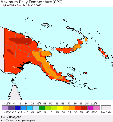 Papua New Guinea Maximum Daily Temperature (CPC) Thematic Map For 9/14/2020 - 9/20/2020