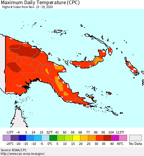 Papua New Guinea Maximum Daily Temperature (CPC) Thematic Map For 11/23/2020 - 11/29/2020