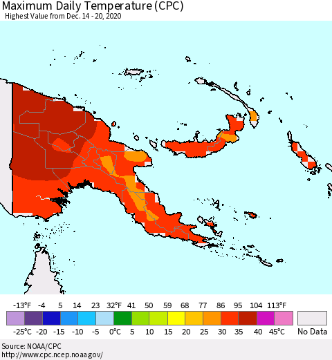 Papua New Guinea Maximum Daily Temperature (CPC) Thematic Map For 12/14/2020 - 12/20/2020