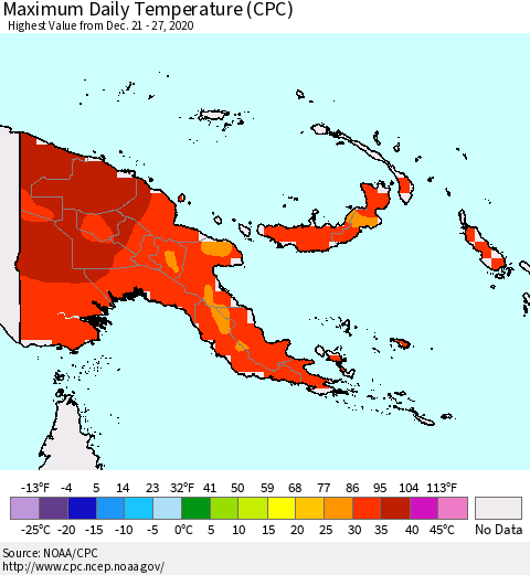 Papua New Guinea Maximum Daily Temperature (CPC) Thematic Map For 12/21/2020 - 12/27/2020