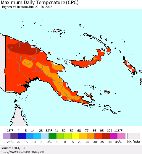 Papua New Guinea Maximum Daily Temperature (CPC) Thematic Map For 6/20/2022 - 6/26/2022