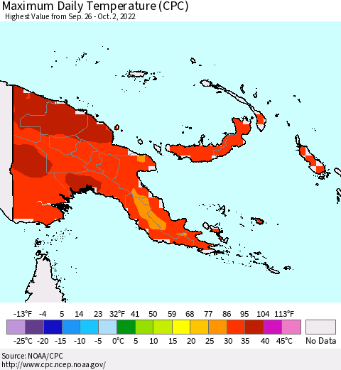 Papua New Guinea Maximum Daily Temperature (CPC) Thematic Map For 9/26/2022 - 10/2/2022