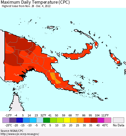 Papua New Guinea Maximum Daily Temperature (CPC) Thematic Map For 11/28/2022 - 12/4/2022