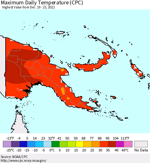 Papua New Guinea Maximum Daily Temperature (CPC) Thematic Map For 12/19/2022 - 12/25/2022