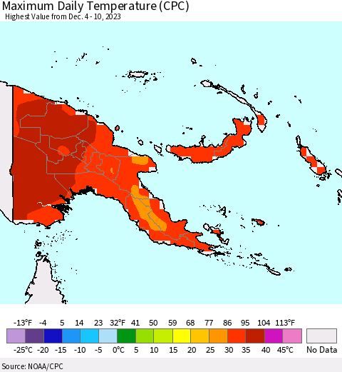 Papua New Guinea Maximum Daily Temperature (CPC) Thematic Map For 12/4/2023 - 12/10/2023