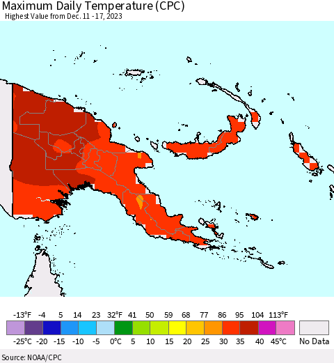 Papua New Guinea Maximum Daily Temperature (CPC) Thematic Map For 12/11/2023 - 12/17/2023
