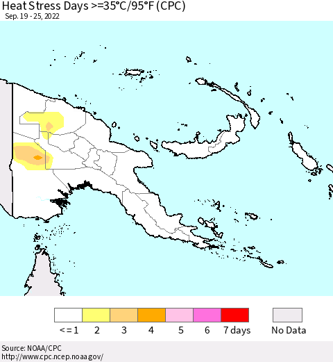 Papua New Guinea Heat Stress Days >=35°C/95°F (CPC) Thematic Map For 9/19/2022 - 9/25/2022