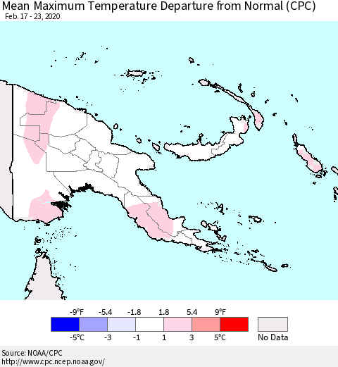 Papua New Guinea Mean Maximum Temperature Departure from Normal (CPC) Thematic Map For 2/17/2020 - 2/23/2020