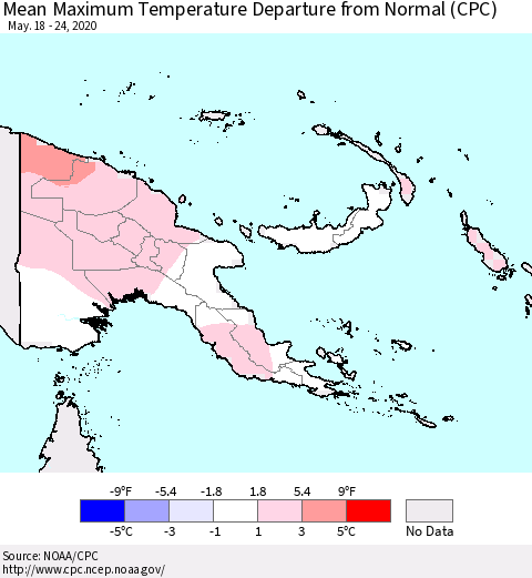 Papua New Guinea Mean Maximum Temperature Departure from Normal (CPC) Thematic Map For 5/18/2020 - 5/24/2020