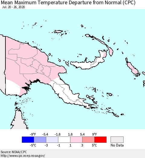 Papua New Guinea Mean Maximum Temperature Departure from Normal (CPC) Thematic Map For 7/20/2020 - 7/26/2020
