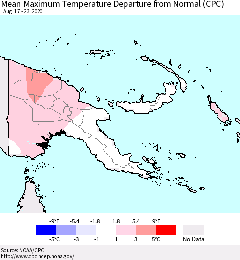 Papua New Guinea Mean Maximum Temperature Departure from Normal (CPC) Thematic Map For 8/17/2020 - 8/23/2020
