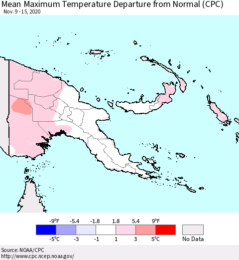 Papua New Guinea Mean Maximum Temperature Departure from Normal (CPC) Thematic Map For 11/9/2020 - 11/15/2020
