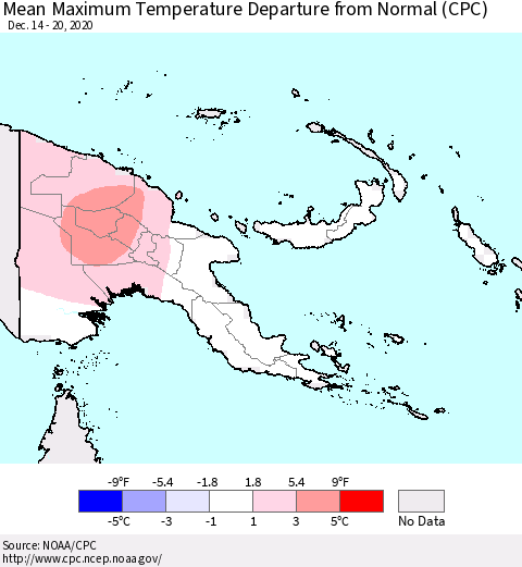 Papua New Guinea Mean Maximum Temperature Departure from Normal (CPC) Thematic Map For 12/14/2020 - 12/20/2020