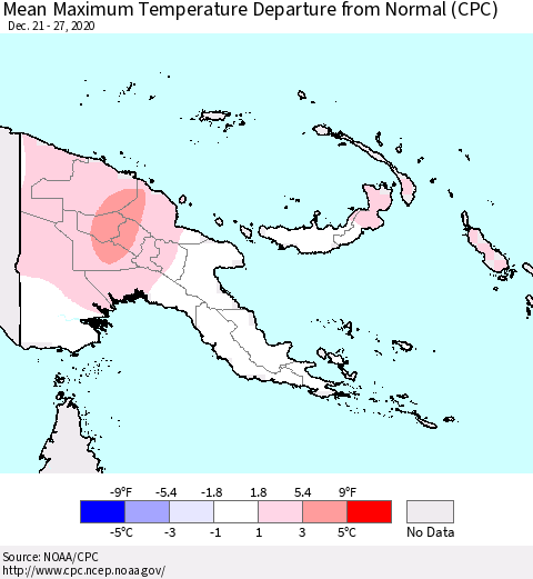 Papua New Guinea Mean Maximum Temperature Departure from Normal (CPC) Thematic Map For 12/21/2020 - 12/27/2020