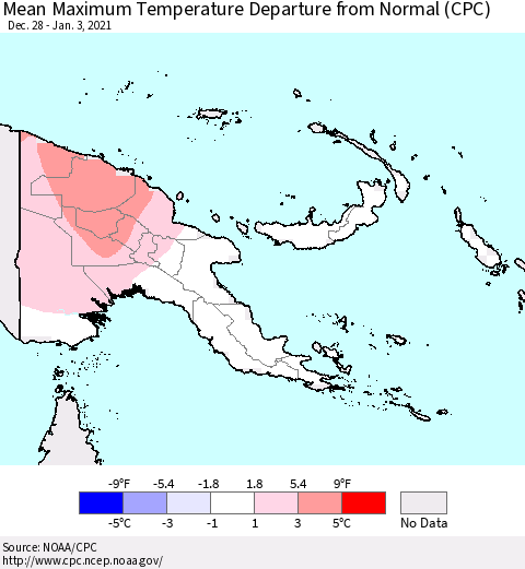 Papua New Guinea Mean Maximum Temperature Departure from Normal (CPC) Thematic Map For 12/28/2020 - 1/3/2021