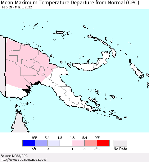 Papua New Guinea Mean Maximum Temperature Departure from Normal (CPC) Thematic Map For 2/28/2022 - 3/6/2022